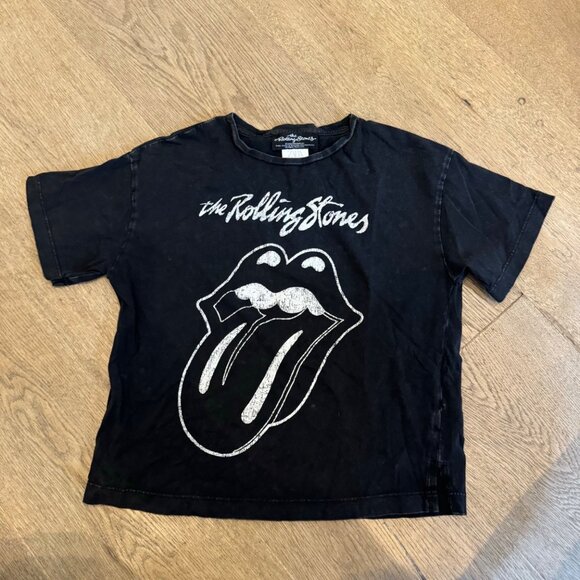 Rolling Stones Kids T-Shirt Black Distressed Logo Graphic Zara Size 7 tee - Picture 1 of 6